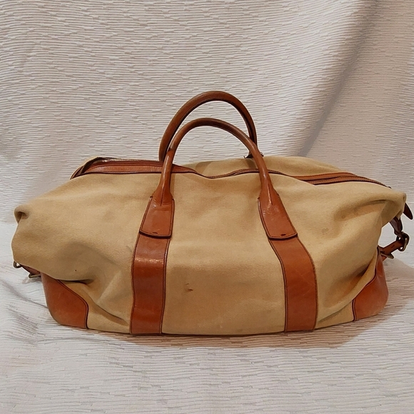 Polo Ralph Lauren Other - Polo by Ralph Lauren Beige Canvas Duffle with Brown Leather Trim